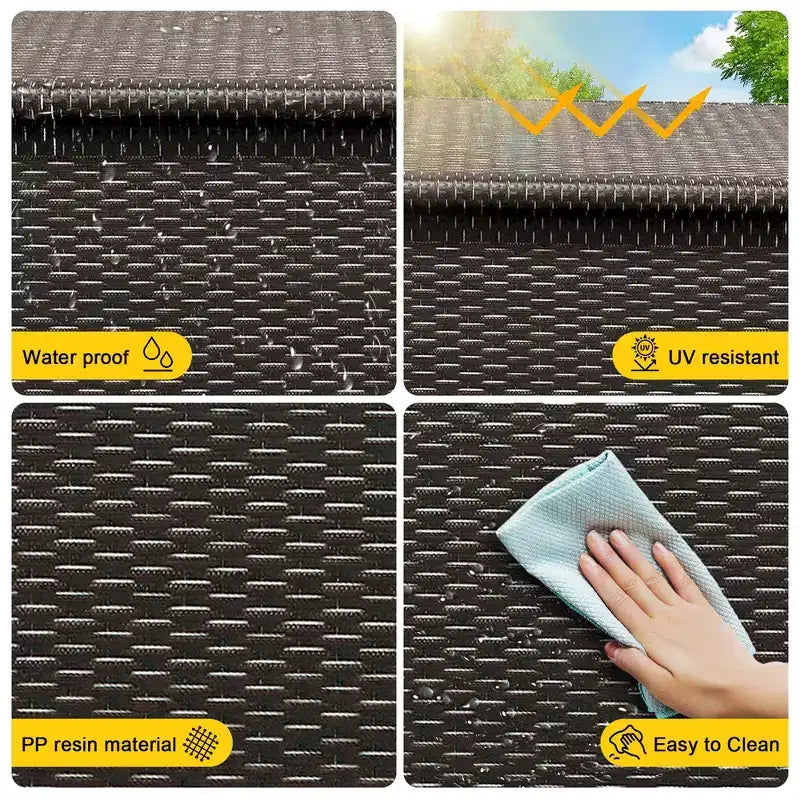 125 Gallon Large Deck Box Waterproof PE Rattan Outdoor Storage Box with Handles and Wheels, Storage Bin for Garden, Balcony, Porch, Pool, Yard