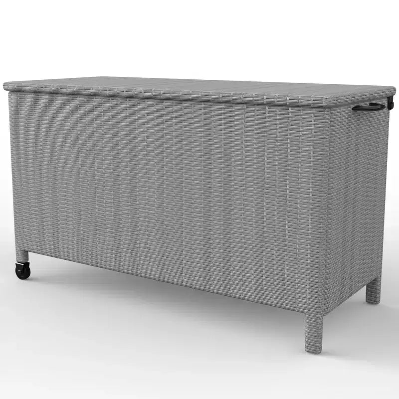125 Gallon Large Deck Box Waterproof PE Rattan Outdoor Storage Box with Handles and Wheels, Storage Bin for Garden, Balcony, Porch, Pool, Yard