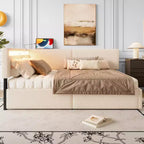 GDFStudio Camden Upholstered Corner Daybed with USB Charging Headboard and Tufted Back