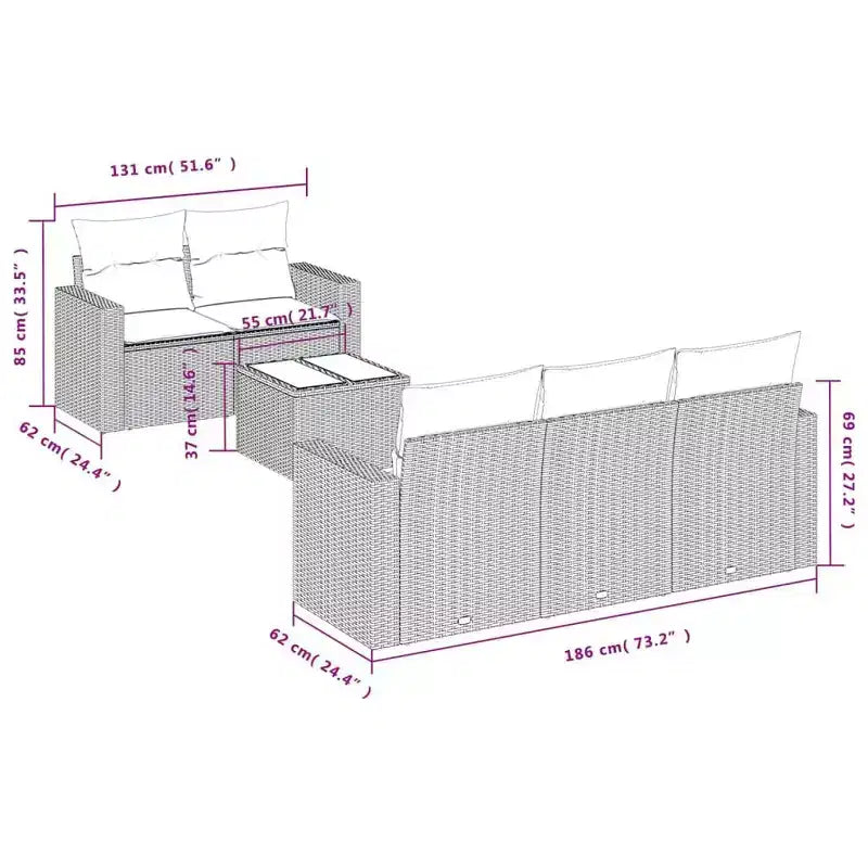 vidaXL Garden Sofa Set Set of 6 Black, Cream White