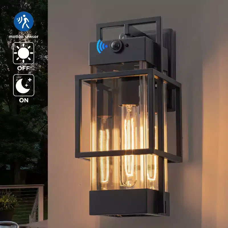 C Cattleya 14.75in Modern Matte Black Outdoor Wall Light with Clear Tempered Glass