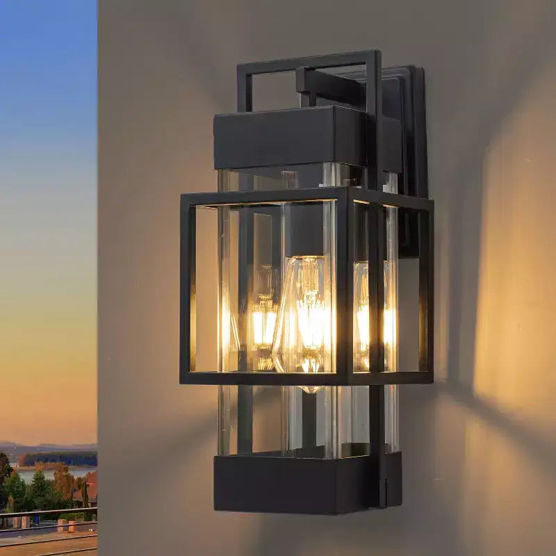 C Cattleya 14.75in Modern Matte Black Outdoor Wall Light with Clear Tempered Glass