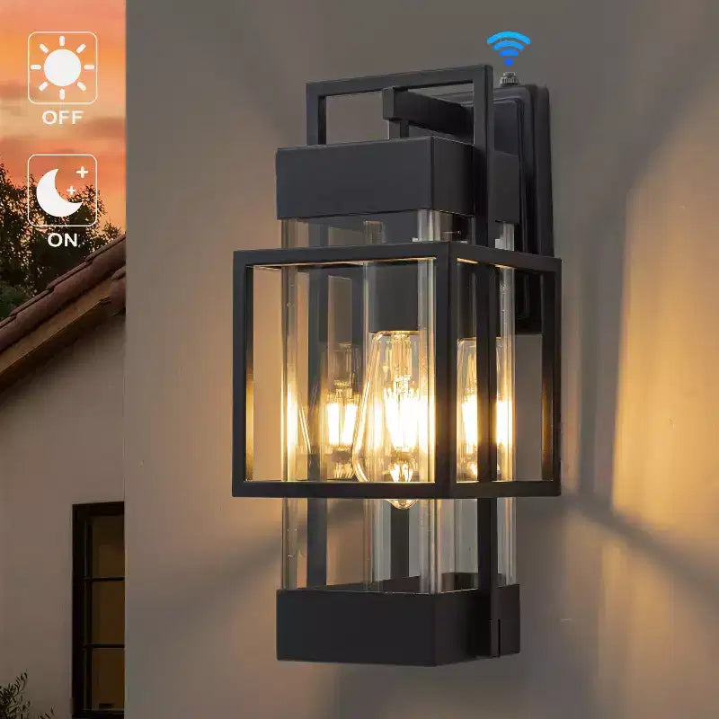 C Cattleya 14.75in Modern Matte Black Outdoor Wall Light with Clear Tempered Glass