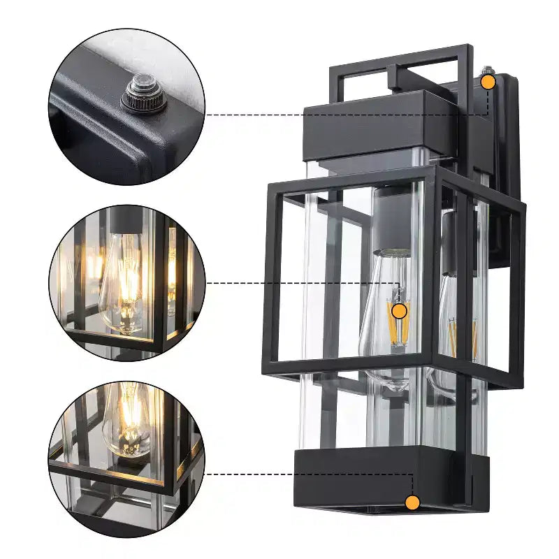 C Cattleya 14.75in Modern Matte Black Outdoor Wall Light with Clear Tempered Glass