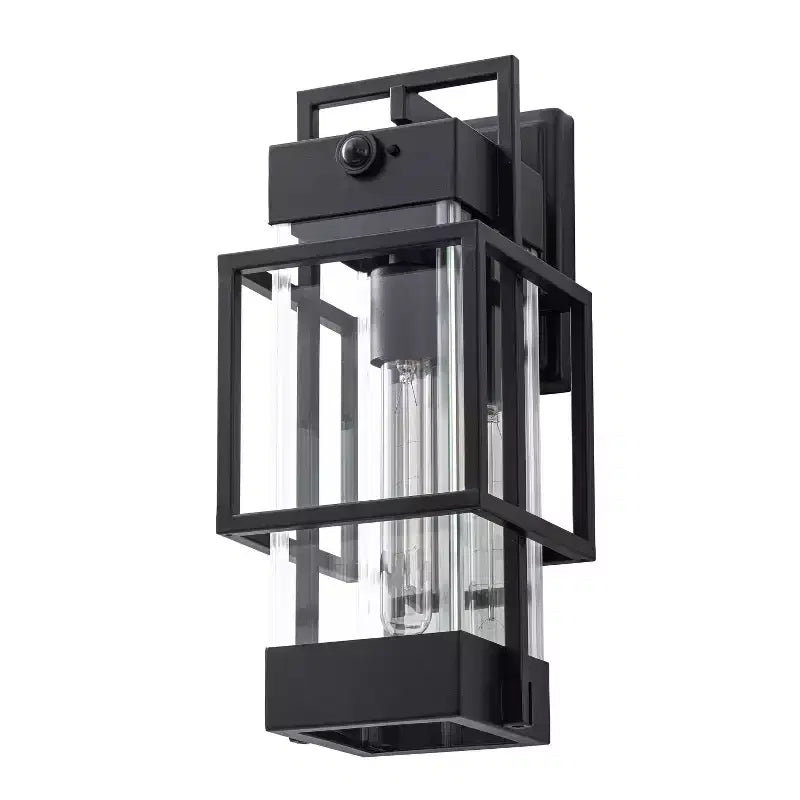 C Cattleya 14.75in Modern Matte Black Outdoor Wall Light with Clear Tempered Glass