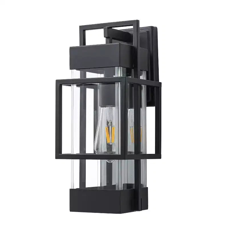 C Cattleya 14.75in Modern Matte Black Outdoor Wall Light with Clear Tempered Glass