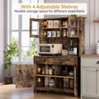 63 Kitchen Pantry Cabinet - Freestanding Hutch, Microwave Stand, 2 Drawers, 4 Doors, Adjustable Shelves, Kitchen Storage