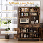 63 Kitchen Pantry Cabinet - Freestanding Hutch, Microwave Stand, 2 Drawers, 4 Doors, Adjustable Shelves, Kitchen Storage