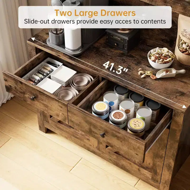 63 Kitchen Pantry Cabinet - Freestanding Hutch, Microwave Stand, 2 Drawers, 4 Doors, Adjustable Shelves, Kitchen Storage
