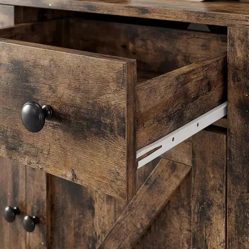63 Kitchen Pantry Cabinet - Freestanding Hutch, Microwave Stand, 2 Drawers, 4 Doors, Adjustable Shelves, Kitchen Storage