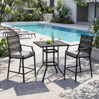 Gymax 3PCS Outdoor Bar Set High Top Patio Bar Table & Rattan Wicker Chairs w/Cushions