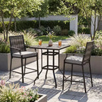 Gymax 3PCS Outdoor Bar Set High Top Patio Bar Table & Rattan Wicker Chairs w/Cushions