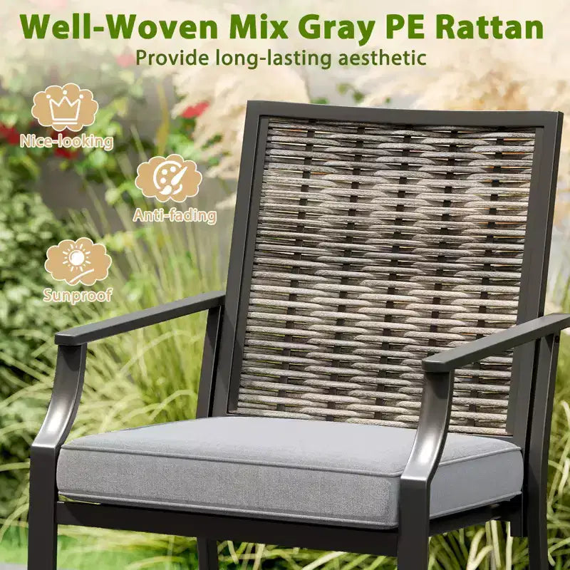Gymax 3PCS Outdoor Bar Set High Top Patio Bar Table & Rattan Wicker Chairs w/Cushions