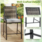 Gymax 3PCS Outdoor Bar Set High Top Patio Bar Table & Rattan Wicker Chairs w/Cushions