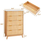 Modern Fluted 5 Drawer Dresser for Bedroom, Vertical Storage Tower with Gold Handles, Narrow Chest of Drawers for Small Space