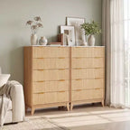 Modern Fluted 5 Drawer Dresser for Bedroom, Vertical Storage Tower with Gold Handles, Narrow Chest of Drawers for Small Space