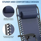 CuisinSmart Zero-Gravity Chairs Set of 2. Adjustable Reclining Patio Chairs with Pillow&Cup Holder Tray. Folding Portable Antigravity Chairs