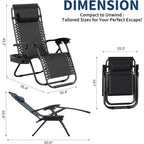 CuisinSmart Zero-Gravity Chairs Set of 2. Adjustable Reclining Patio Chairs with Pillow&Cup Holder Tray. Folding Portable Antigravity Chairs