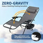 CuisinSmart Zero-Gravity Chairs Set of 2. Adjustable Reclining Patio Chairs with Pillow&Cup Holder Tray. Folding Portable Antigravity Chairs