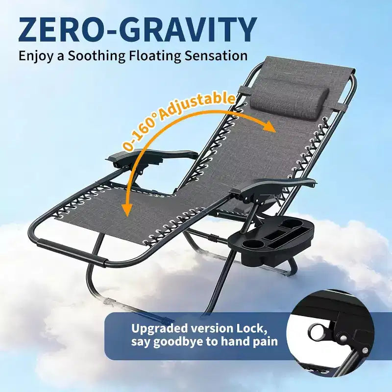 CuisinSmart Zero-Gravity Chairs Set of 2. Adjustable Reclining Patio Chairs with Pillow&Cup Holder Tray. Folding Portable Antigravity Chairs