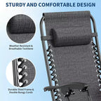 CuisinSmart Zero-Gravity Chairs Set of 2. Adjustable Reclining Patio Chairs with Pillow&Cup Holder Tray. Folding Portable Antigravity Chairs