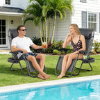 CuisinSmart Zero-Gravity Chairs Set of 2. Adjustable Reclining Patio Chairs with Pillow&Cup Holder Tray. Folding Portable Antigravity Chairs