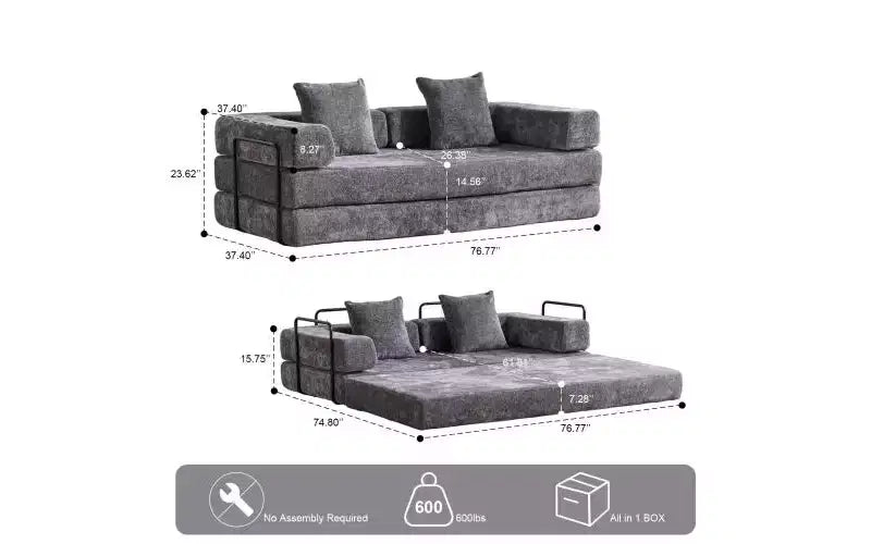 MooxvMoo Floor Sofa Bed Convertible, Corduroy Futon Couch with Pillow, Sleeper for Living Room Bedroom, Grey