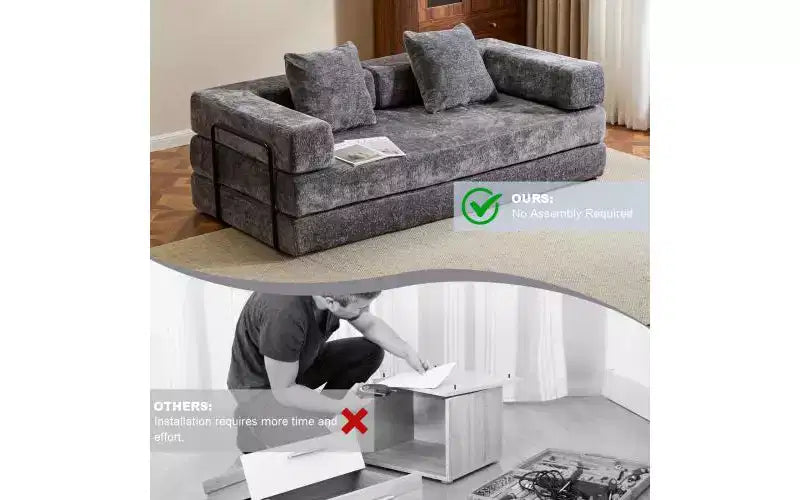 MooxvMoo Floor Sofa Bed Convertible, Corduroy Futon Couch with Pillow, Sleeper for Living Room Bedroom, Grey