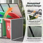 Zevemomo Outdoor Metal Light Gray Garbage Can Sheds for 3 Trash Bins Pneumatic Support Rod, Lockable Doors, Lid Chain for Patio, Garden, Backyard