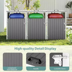 Zevemomo Outdoor Metal Light Gray Garbage Can Sheds for 3 Trash Bins Pneumatic Support Rod, Lockable Doors, Lid Chain for Patio, Garden, Backyard