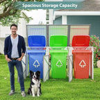 Zevemomo Outdoor Metal Light Gray Garbage Can Sheds for 3 Trash Bins Pneumatic Support Rod, Lockable Doors, Lid Chain for Patio, Garden, Backyard