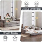 MooxvMoo Floor Sofa Bed Convertible, Corduroy Futon Couch with Pillow, Sleeper for Living Room Bedroom, Light Grey