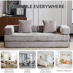 MooxvMoo Floor Sofa Bed Convertible, Corduroy Futon Couch with Pillow, Sleeper for Living Room Bedroom, Light Grey