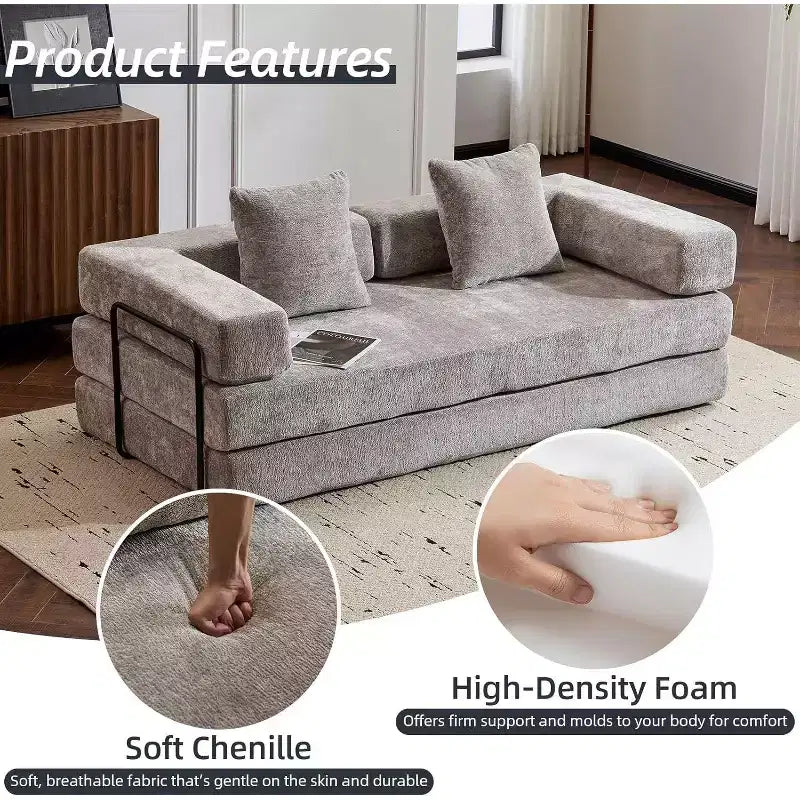 MooxvMoo Floor Sofa Bed Convertible, Corduroy Futon Couch with Pillow, Sleeper for Living Room Bedroom, Light Grey