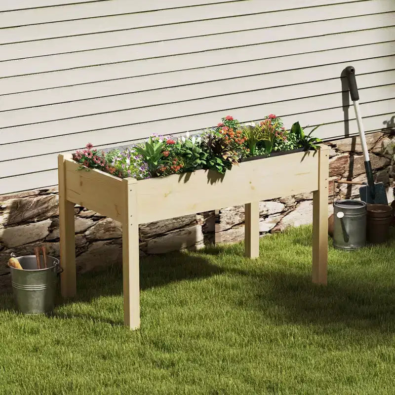NAYSAYE Elevated Wooden Garden Bed With Legs Planter Box With Liner for Herbs Flowers Vegetables Patio Backyard Gardening, Brown, 48.23*24*29.72