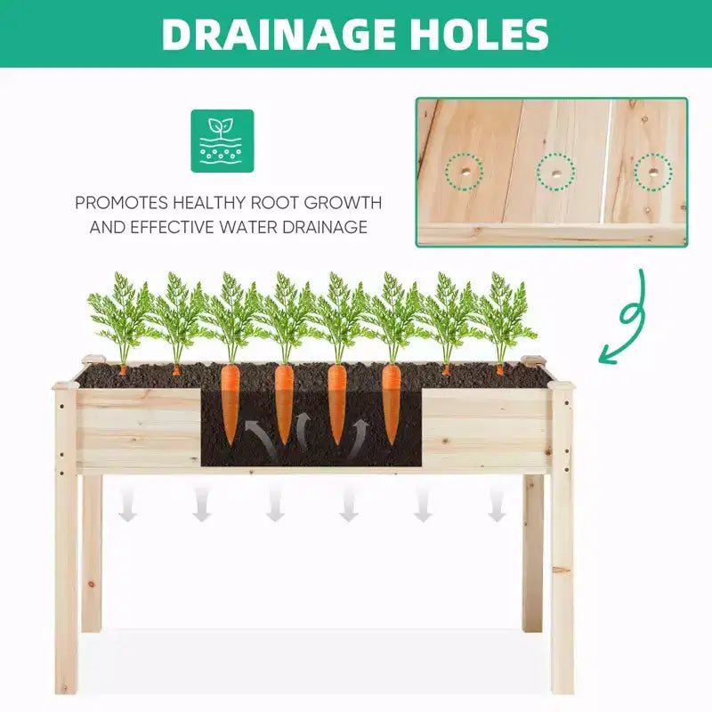 NAYSAYE Elevated Wooden Garden Bed With Legs Planter Box With Liner for Herbs Flowers Vegetables Patio Backyard Gardening, Brown, 48.23*24*29.72