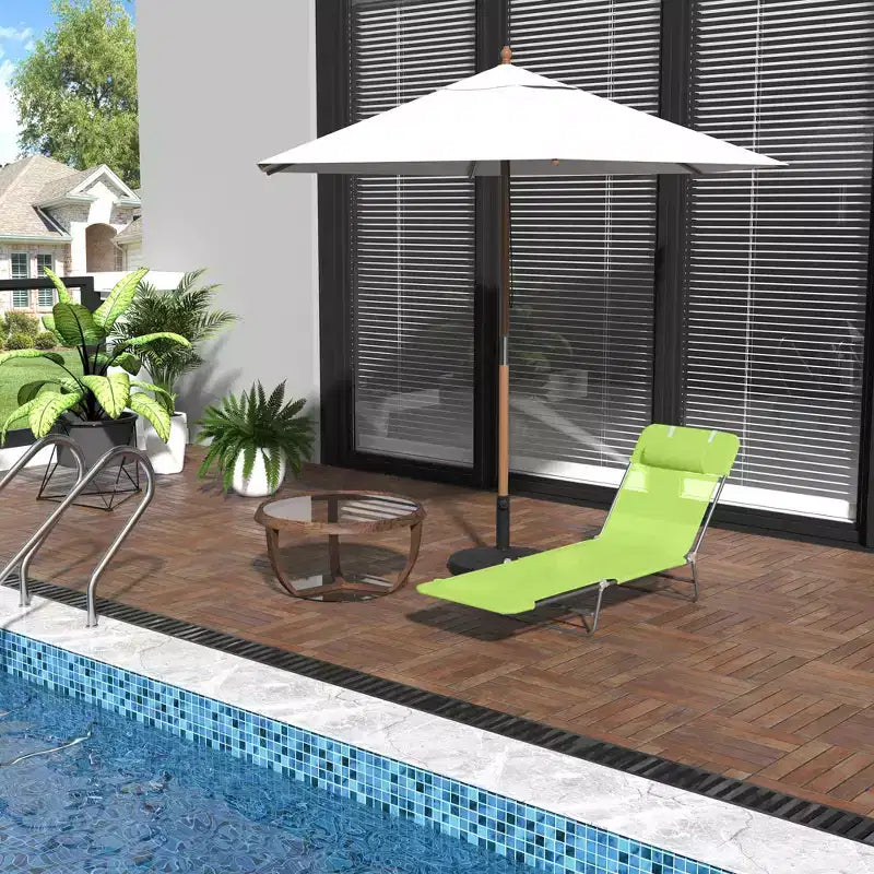 Folding Sun Lounger Chaise Lounge with Adjustable Backrest and Headrest for Pool and Beach
