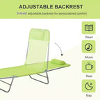 Folding Sun Lounger Chaise Lounge with Adjustable Backrest and Headrest for Pool and Beach