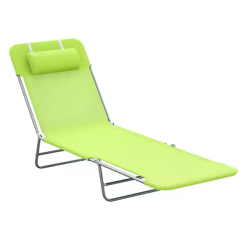 Folding Sun Lounger Chaise Lounge with Adjustable Backrest and Headrest for Pool and Beach