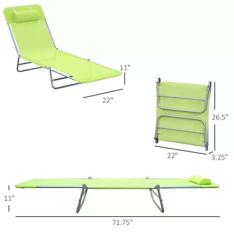Folding Sun Lounger Chaise Lounge with Adjustable Backrest and Headrest for Pool and Beach