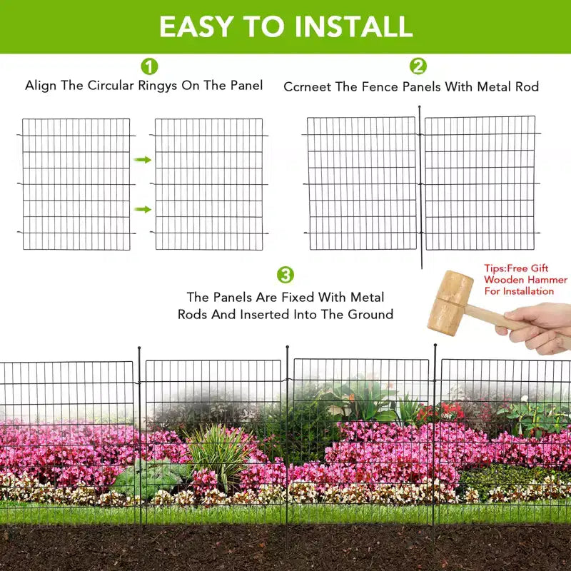 Decorative Garden Fence without door,10 Panels Decorative Fence for Outdoor,Yard, Patio, Animal Barrier Rustproof Metal Wire Panel, 29*30 in