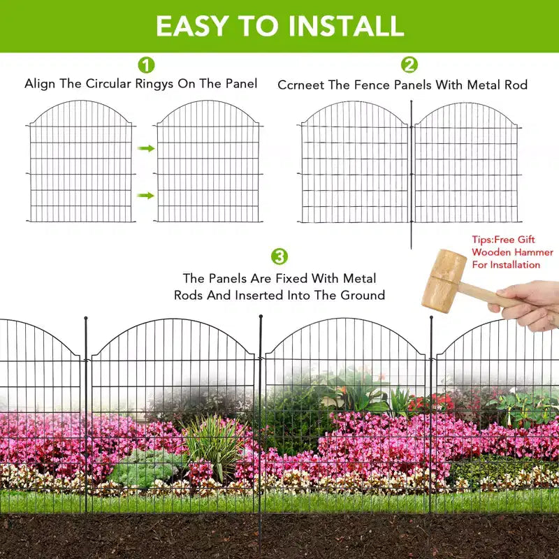 Decorative Garden Fence without door,10 Panels Decorative Fence for Outdoor,Yard, Patio, Animal Barrier Rustproof Metal Wire Panel, 29*30 in