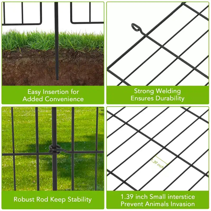 Decorative Garden Fence without door,10 Panels Decorative Fence for Outdoor,Yard, Patio, Animal Barrier Rustproof Metal Wire Panel, 29*30 in