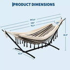 Double Hammock with Stand, 450Lbs Capacity Heavy Duty Steel Frame, 6 Adjustable Height Settings, 107.5x42.9 for Outdoor Patio, Pool, Backyard