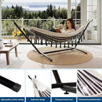 Double Hammock with Stand, 450Lbs Capacity Heavy Duty Steel Frame, 6 Adjustable Height Settings, 107.5x42.9 for Outdoor Patio, Pool, Backyard