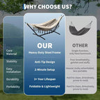 Double Hammock with Stand, 450Lbs Capacity Heavy Duty Steel Frame, 6 Adjustable Height Settings, 107.5x42.9 for Outdoor Patio, Pool, Backyard