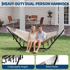 Double Hammock with Stand, 450Lbs Capacity Heavy Duty Steel Frame, 6 Adjustable Height Settings, 107.5x42.9 for Outdoor Patio, Pool, Backyard