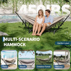 Double Hammock with Stand, 450Lbs Capacity Heavy Duty Steel Frame, 6 Adjustable Height Settings, 107.5x42.9 for Outdoor Patio, Pool, Backyard