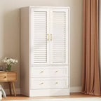 GustoWave 65 Louvered Armoire Wardrobe, Wood Closet with 2 Doors & 2 Drawers, Hanging Rod Storage for Bedroom