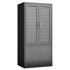 GustoWave 65 Louvered Armoire Wardrobe, Wood Closet with 2 Doors & 2 Drawers, Hanging Rod Storage for Bedroom